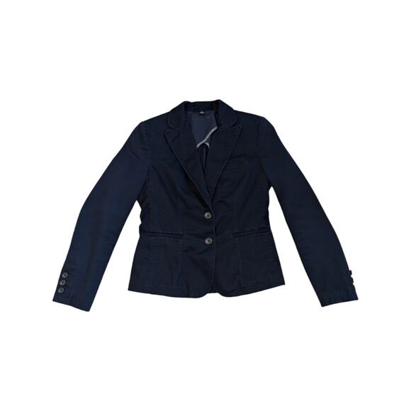 Y2K Banana Republic Navy Blue Twill Blazer Jacket Womens 4 Corpcore Workwear - Picture 1 of 5